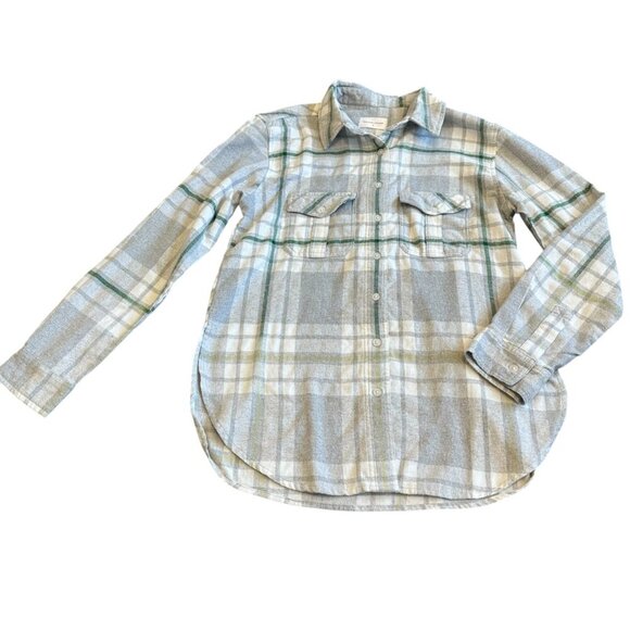 Panache Apparel Grey Plaid Button-Down Shirt Top Oversized Size Small Women's - Picture 2 of 13